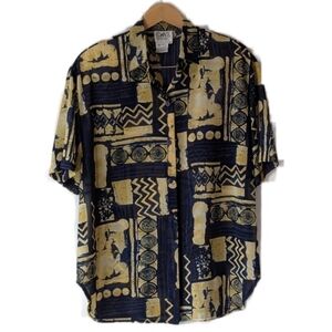 Vintage Women's Oversized Short Sleeve Blouse Shirt Abstract Print Size 10